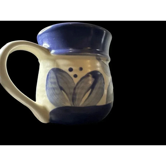 Pfaltzgraff Villa Flora Mexico Blue Leaf Leaves Pottery Coffee Mug Cup - Picture 3 of 4